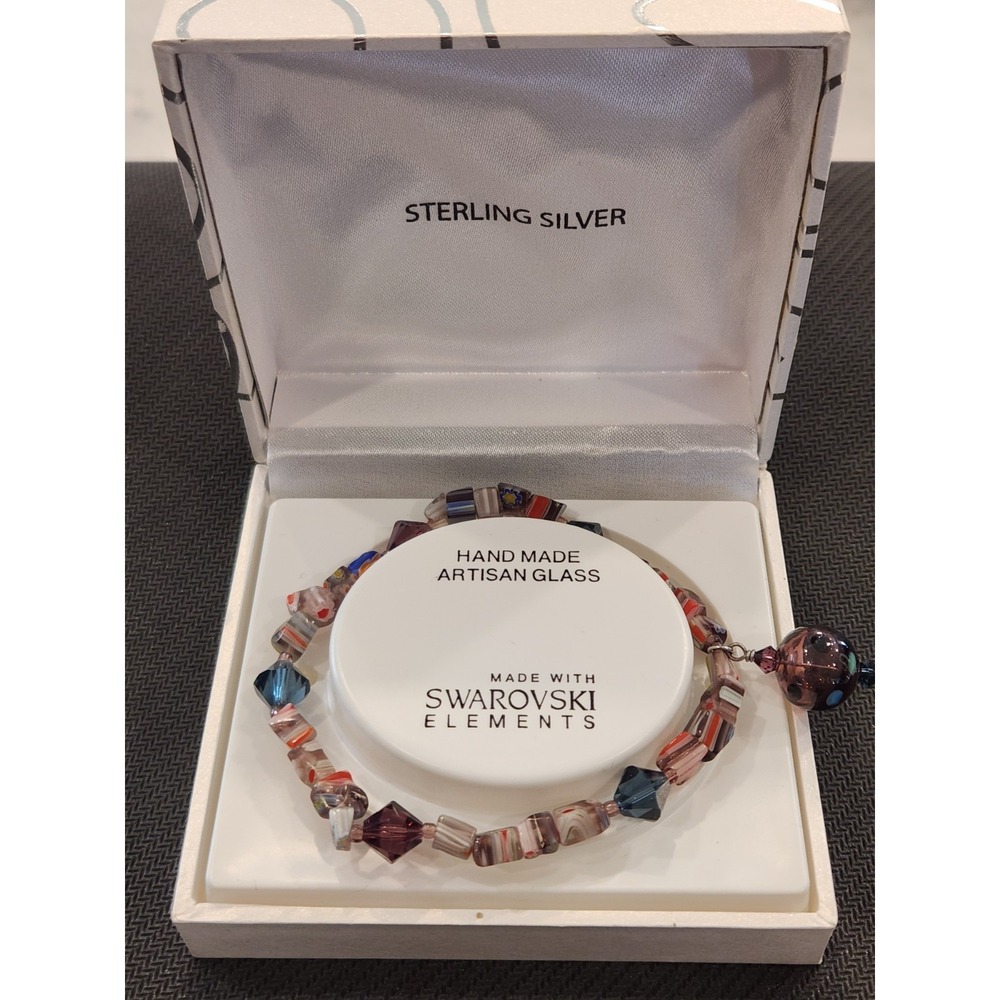 hand made artisan glass Bracelet‎ made with swarovski elements sterling siliver